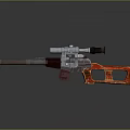 Detailed Metallic Weapon Rifle With Scope And Red Orange Accents On Reflective Surface