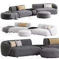 Modern Modular Sofa Set With Patterned Pillows And Round Ottoman Modules 3d model