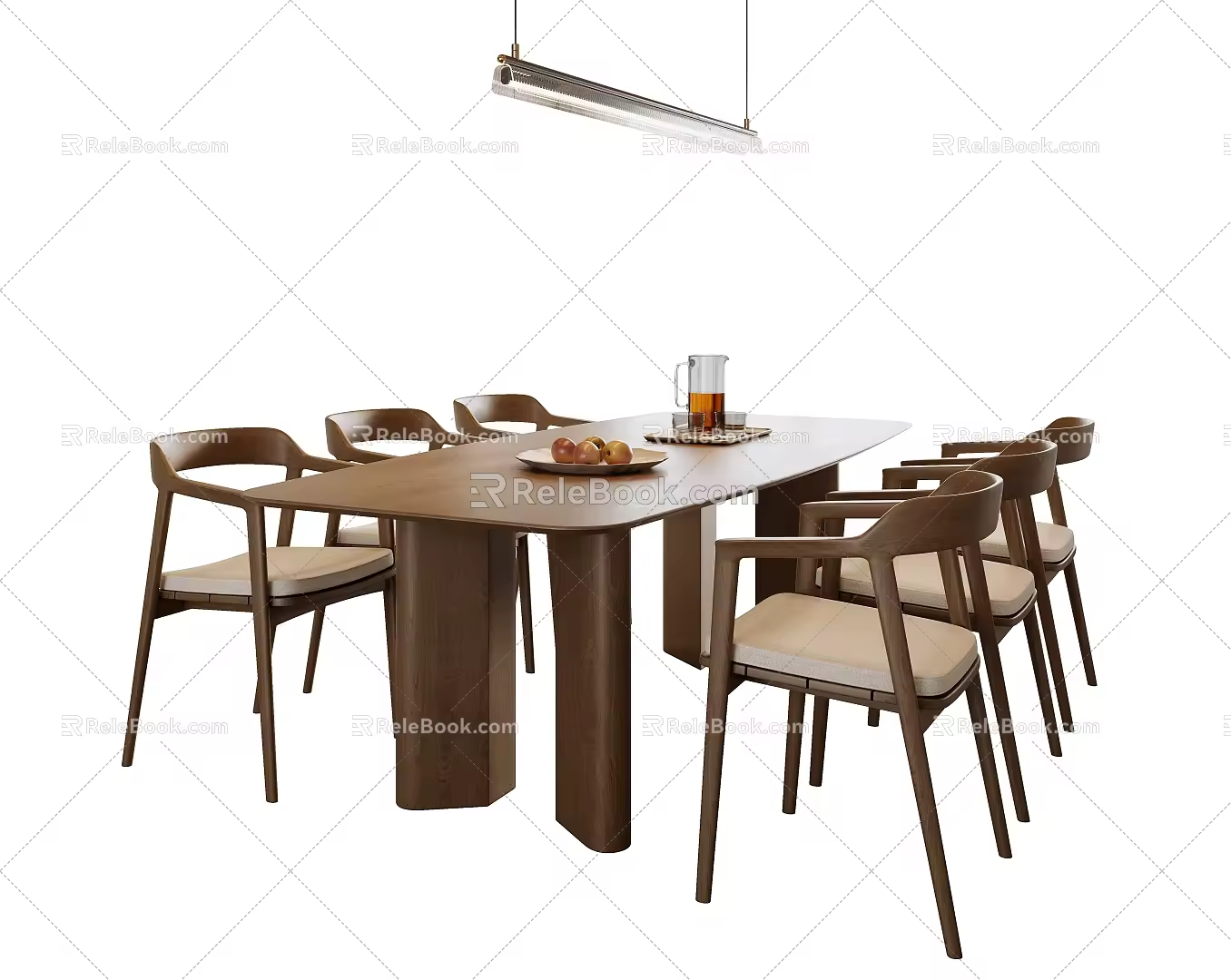New Chinese Style Song Style Dining Table and Chair Combination New Chinese Style Dining Table and Chair Solid Wood Dining Table and Chair Chandelier Table Ornaments 3d model