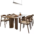 New Chinese Style Song Style Dining Table and Chair Combination New Chinese Style Dining Table and Chair Solid Wood Dining Table and Chair Chandelier Table Ornaments 3d model