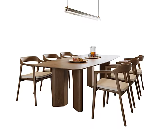New Chinese Style Song Style Dining Table and Chair Combination New Chinese Style Dining Table and Chair Solid Wood Dining Table and Chair Chandelier Table Ornaments 3d model