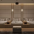 Relaxing SPA Sauna Interior With Wooden Panel Walls Comfortable Beds And Soft Wall Lamps