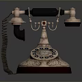 Vintage Rotary Dial Telephone with Gold Black Design and Carved Base Spiral Cord