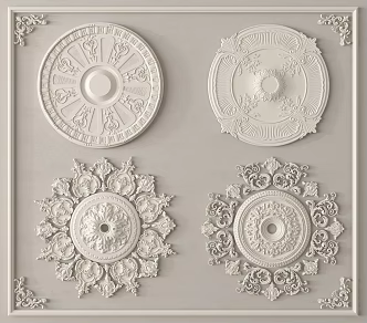 French carved light plate plaster carved disc 3d model