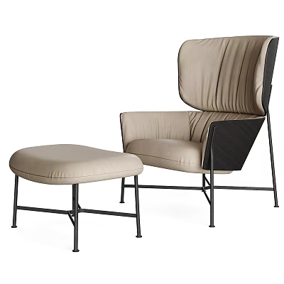 Comfortable Modern Leisure Chair With Beige Padded Back And Matching Ottoman Design 3d model