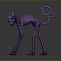 Purple Skeleton Cat Creature Fantasy Character with Big Eyes Long Tail Yellow Bell Black Claws