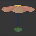 Beige Outdoor Umbrella Design With Canopy Pole And White Base 3d model