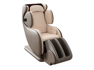 Modern Beige and Gray Single Sofa with Leather Upholstery Curved Backrest and Ergonomic Footrest 3d model