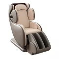 Modern Beige and Gray Single Sofa with Leather Upholstery Curved Backrest and Ergonomic Footrest