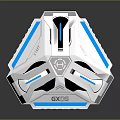 Futuristic Tech Device Featuring Silver Blue Design GX05 Logo and Geometric Frame Structure 3d model
