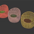 Three Stylish Rattan Leisure Chairs Featuring Round Design Woven Texture And Cushioned Seats