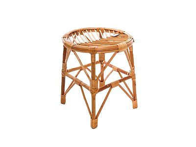 Handcrafted Round Wicker Stool With Woven Seat And Crossed Legs Design 3d model