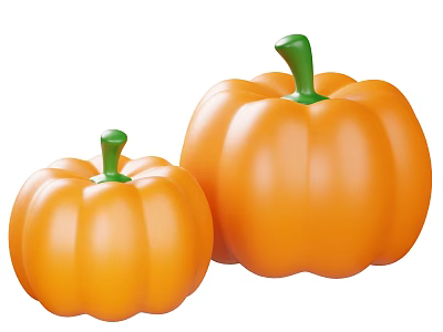 Two Fresh Orange Pumpkins with Green Stems as Healthy Vegetable Produce 3d model