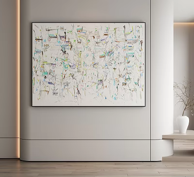 Abstract Painting With Colorful Strokes In Modern Minimalist Interior Wall Art 3d model