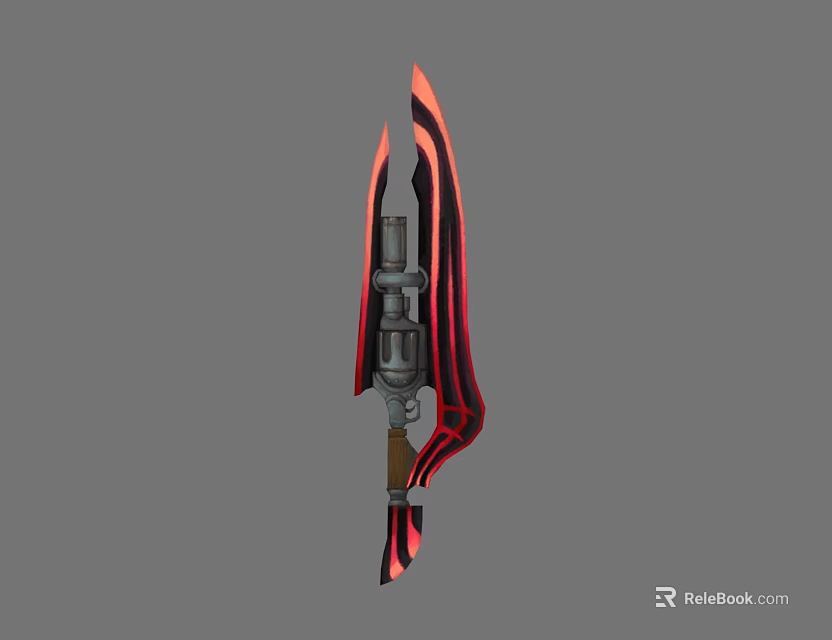 Unique Red And Black Weapon With Decorative Blade And Mechanical Components 3d model