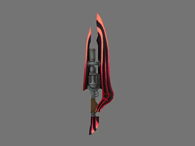 Unique Red And Black Weapon With Decorative Blade And Mechanical Components 3d model