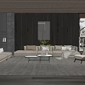 Modern Living Room Interior Design With Wooden Walls Sectional Sofa And Area Rug