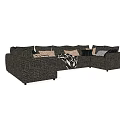 Dark Gray Sectional Sofa With Multiple Decorative Pillows And Patterned Throw Blanket 3d model