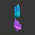 Blue and Purple Crystal Decorative Ornament Set with Columnar Polyhedral Shapes on Black Background Reflections