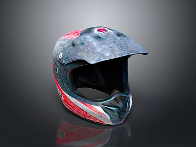Red And Gray Patterned Helmet Shaped Weapon With Distinctive Design Elements 3d model