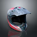 Red And Gray Patterned Helmet Shaped Weapon With Distinctive Design Elements 3d model