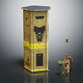 Industrial Device With Cardboard Like Design Yellow Warning Stripes And Small Mechanical Part