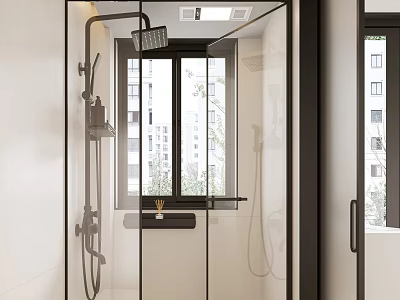 Modern Bathroom Interior Design With Glass Shower Enclosure Window And White Tiles 3d model