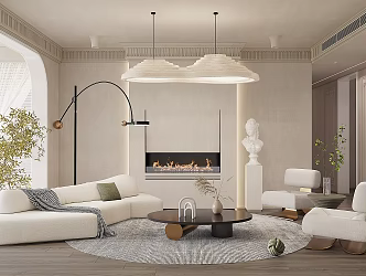 Quiet living room cream living room 3d model