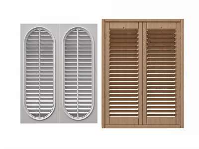 Modern White Oval And Wooden Rectangular Double Panel Interior Window Shutters 3d model