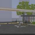 Entrance Gate For Real Estate Marketing Center With Glass Curtain Walls Pillars Canopy And Greenery