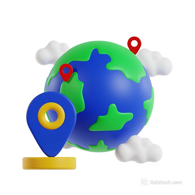 Decorative Ornament Set with Blue Green Globe White Clouds Red and Blue Location Pins 3d model 
