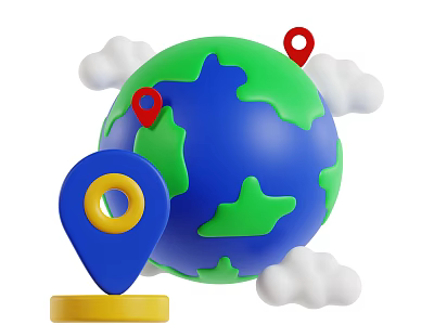 Decorative Ornament Set with Blue Green Globe White Clouds Red and Blue Location Pins 3d model