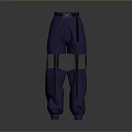 Dark Blue Utility Pants With Adjustable Waist Belt And Side Cargo Pockets