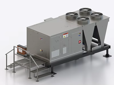Industrial Rooftop Cooling Equipment With Four Top Fans Metal Structure And Control Panels 3d model