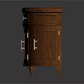 Traditional Entryway Side Cabinet With Curved Wooden Top Metal Handles Drawers And Cabinet Doors
