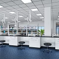 Laboratory Interior With Metal Shelves Computers Books Natural Light And Blue Flooring