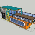 Colorful Container Building for Starbucks Coffee with Large Glass Windows and Bright Facade