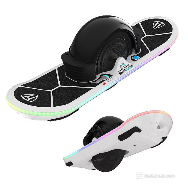 Electric Skateboard With LED Light Strips Hexagonal Grip Design Black White Non Slip Deck 3d model 