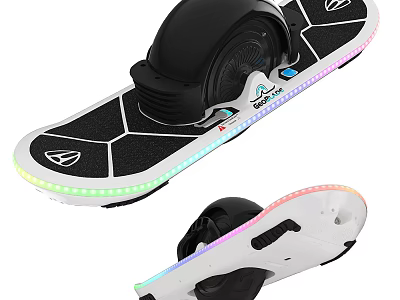 Electric Skateboard With LED Light Strips Hexagonal Grip Design Black White Non Slip Deck 3d model