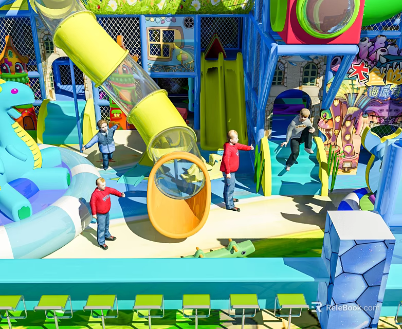 Colorful Playground Equipment With Slides Tunnels And Interactive Play Areas For Kids 3d model 