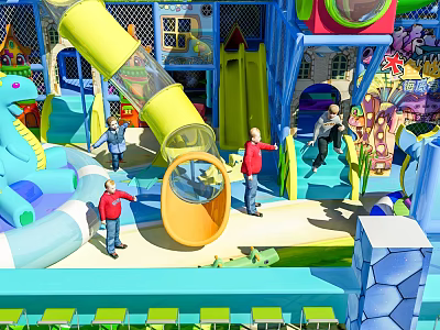 Colorful Playground Equipment With Slides Tunnels And Interactive Play Areas For Kids 3d model