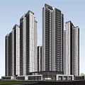 Contemporary High Rise Residential Complex Design with Green Spaces and Surrounding Roads