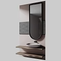 Modern White Ceramic Washbasin On Wooden Countertop With Oval Mirror And Decorative Wall Tiles
