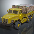 Yellow Military Transport Truck With Camouflage Cover And Large Tires