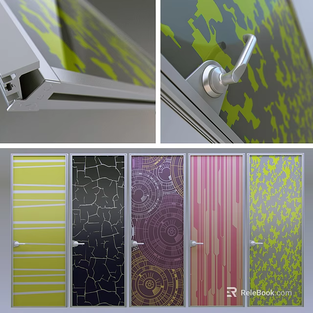 Modern Interior Swing Doors with Multiple Colorful Patterns and Stylish Designs 3d model 