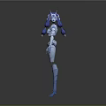Blue Female Robot With Mechanical Body Structure And Futuristic Blue Hair
