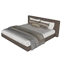 Modern Double Bed With Upholstered Brown Headboard White Sheets And Decorative Pillows 3d model