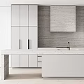 Modern Kitchen Interior With White Cabinets Marble Island And Textured Wall