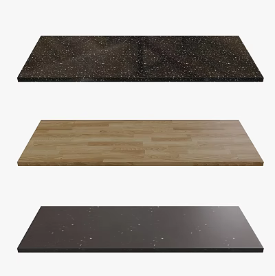 Different Types of Countertops Including Speckled Black Wooden and Dark Gray Designs 3d model