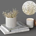 Elegant Decorative Ornament Set With White Ceramic Vase Dried Flowers Books And Candle